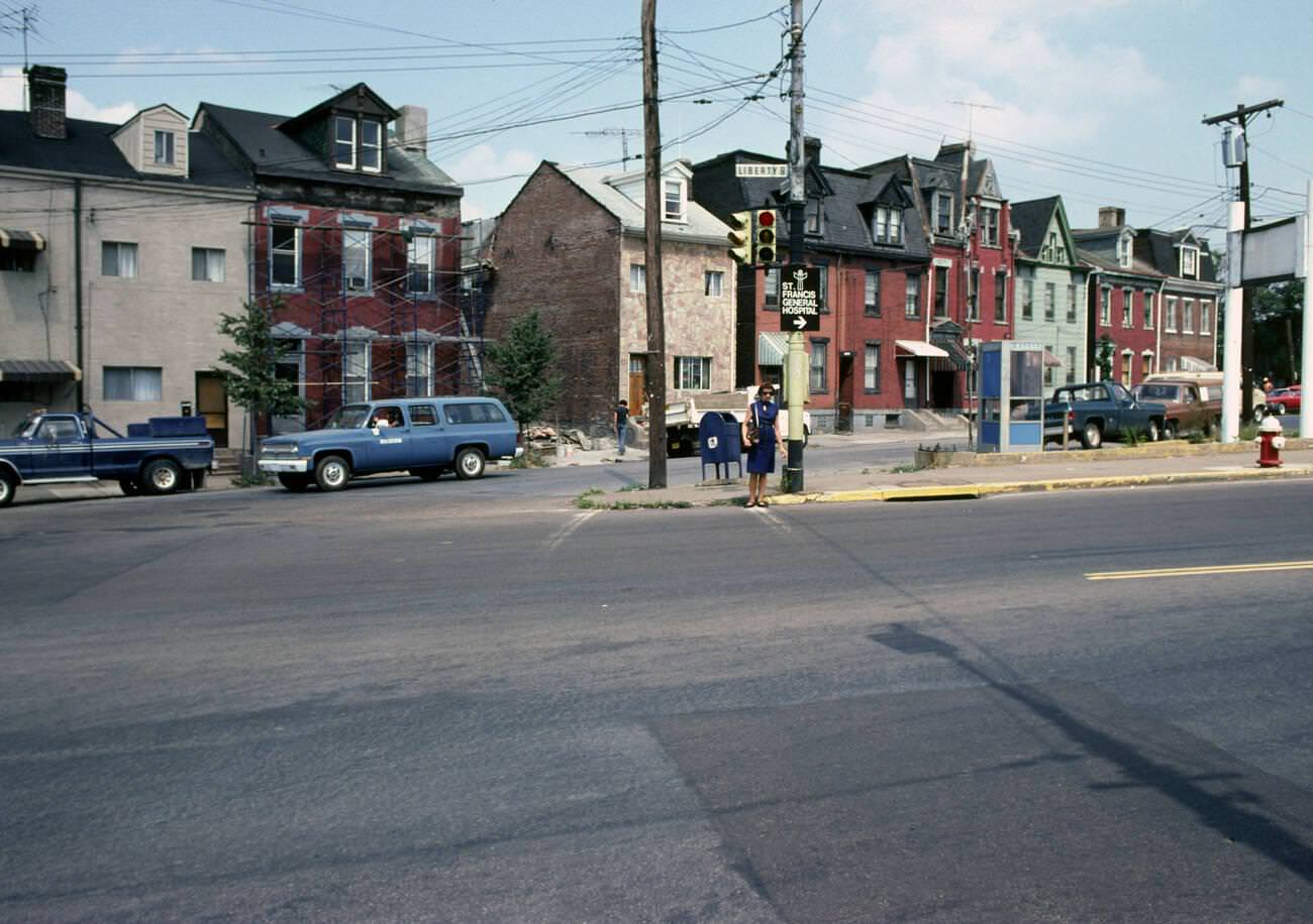 1980s suburb scenery in Pittsburgh, Pennsylvania, 1981.