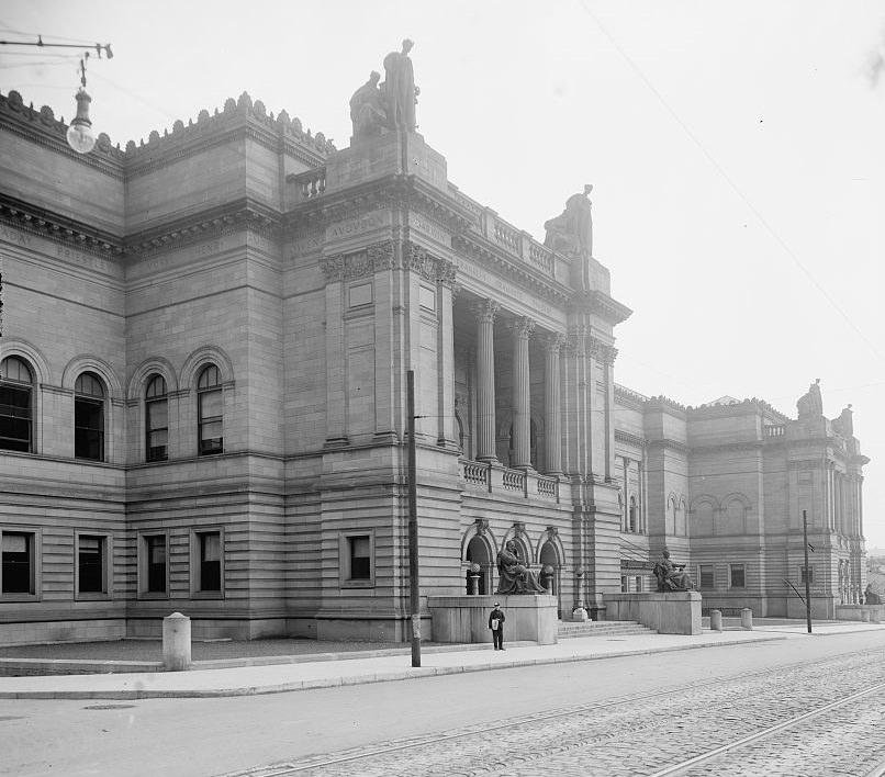 Entrance to the Carnegie Institute in Pittsburgh, early 1900s.