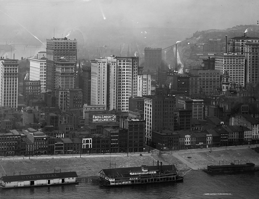 A group of skyscrapers in Pittsburgh, early 1900s.