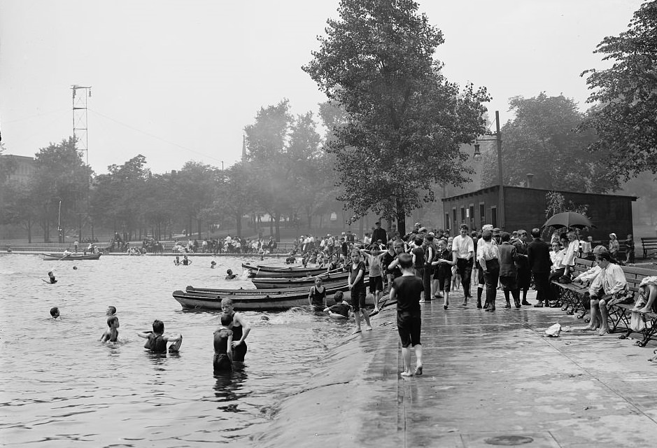 Lake Elizabeth during Bathing Hour, West Park, Pittsburgh, Pennsylvania, 1900s