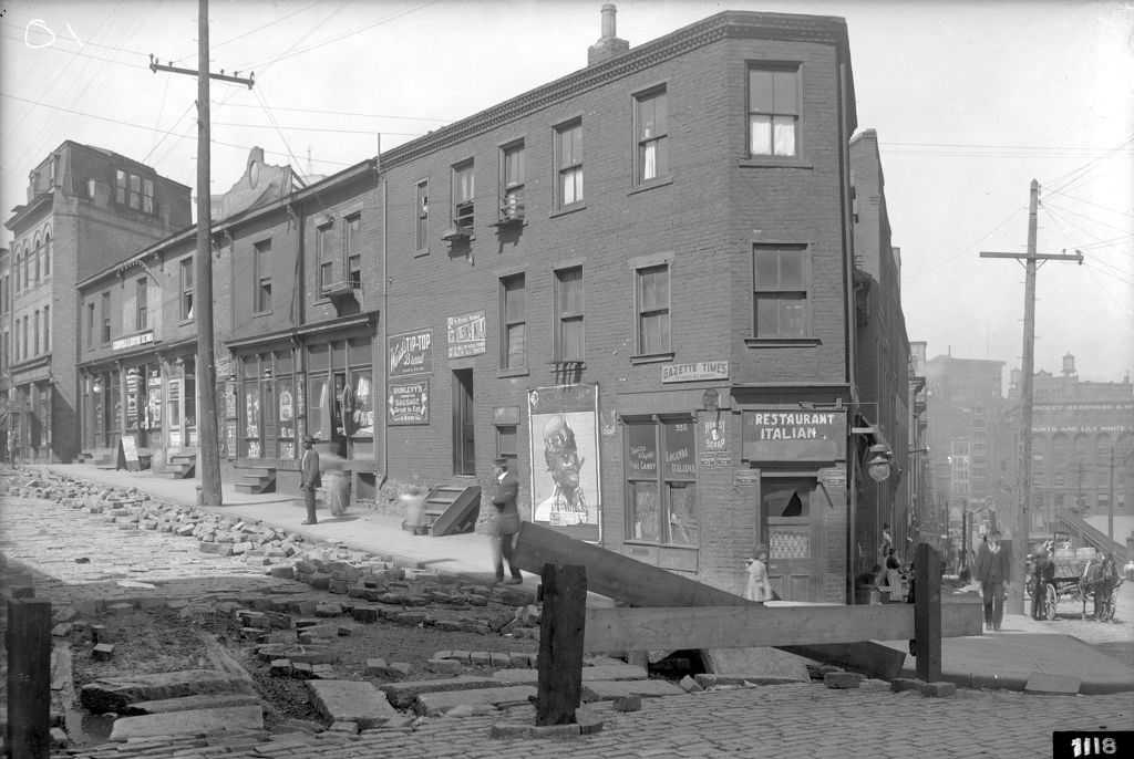 Webster and Seventh, northwest corner looking west, 1910s