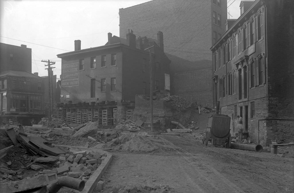 Pentland Street, building demolition from west, 1910s