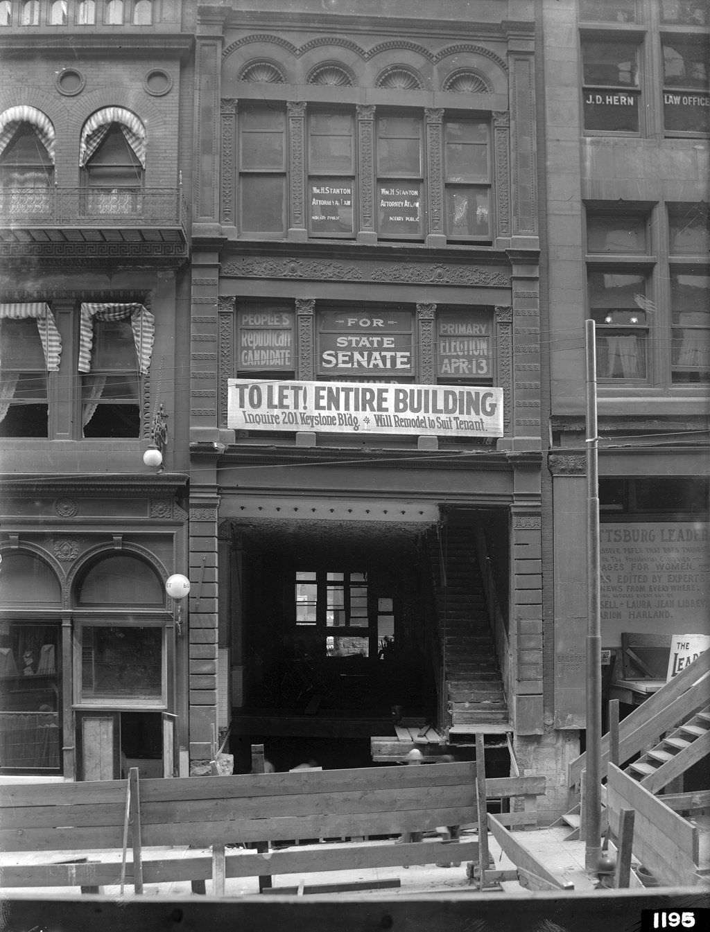 Witherow Building, visible "To Let" signs due to construction, 1912