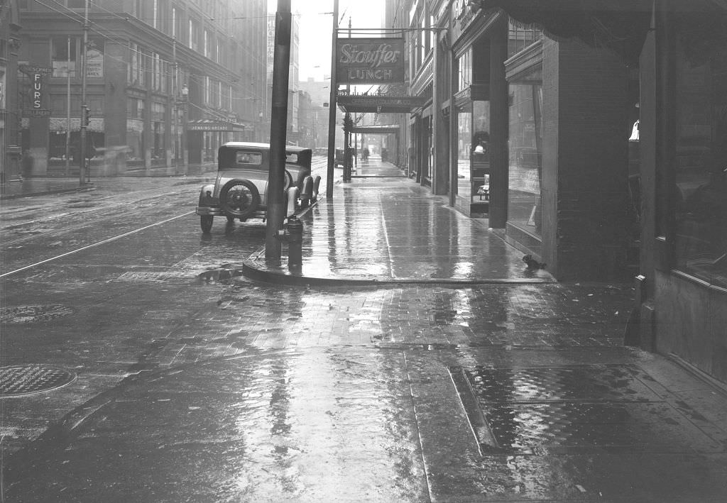 Alley Near Penn Avenue After Rain, Showing Stouffer Lunch, 1929.
