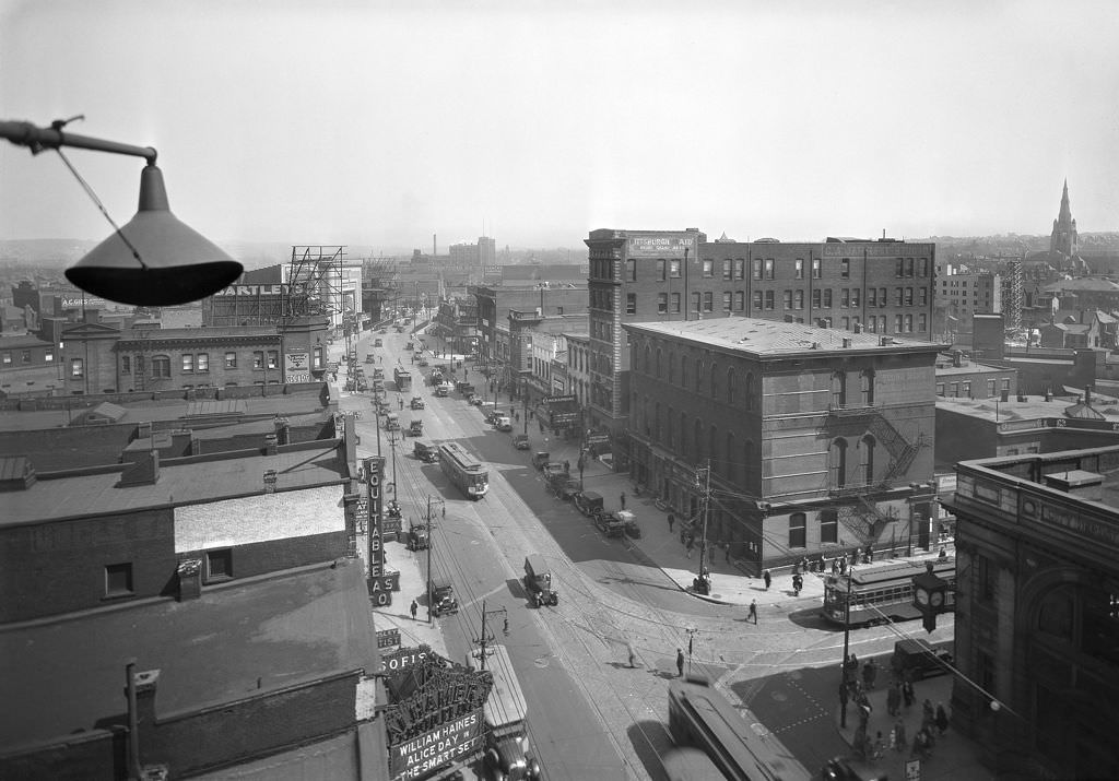 Rooftop View of East Liberty, Showing Multiple Landmarks, 1928.