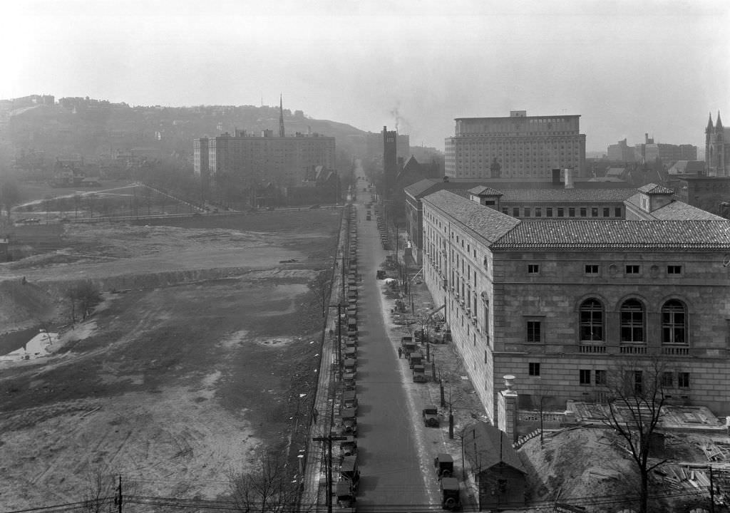 View from Carnegie Library, Featuring Pittsburgh Board of Public Education, 1928.