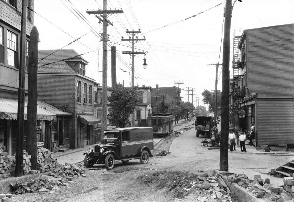 Repaving Grandview Avenue, Featuring Billingsly's Market, 1928.