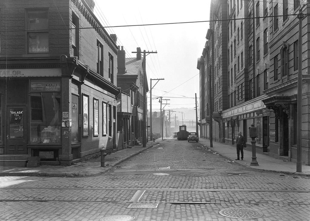 Reedsdale Street, Featuring a Grocery and Tailor Shop, 1929.