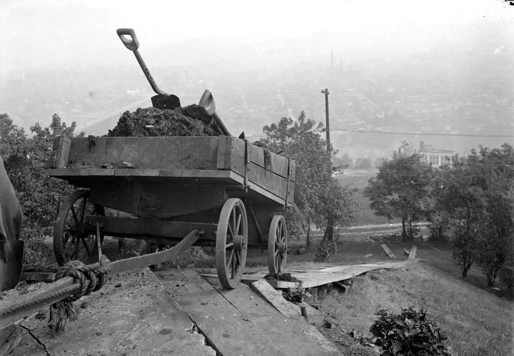 Dolly and track at Herron Hill Reservoir, 1920.