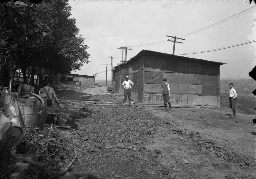 Cement shed at Herron Hill Reservoir, 1920.