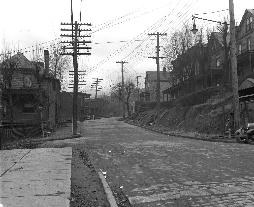 Properties on Brushton Avenue looking north at Monticello Street, 1929.