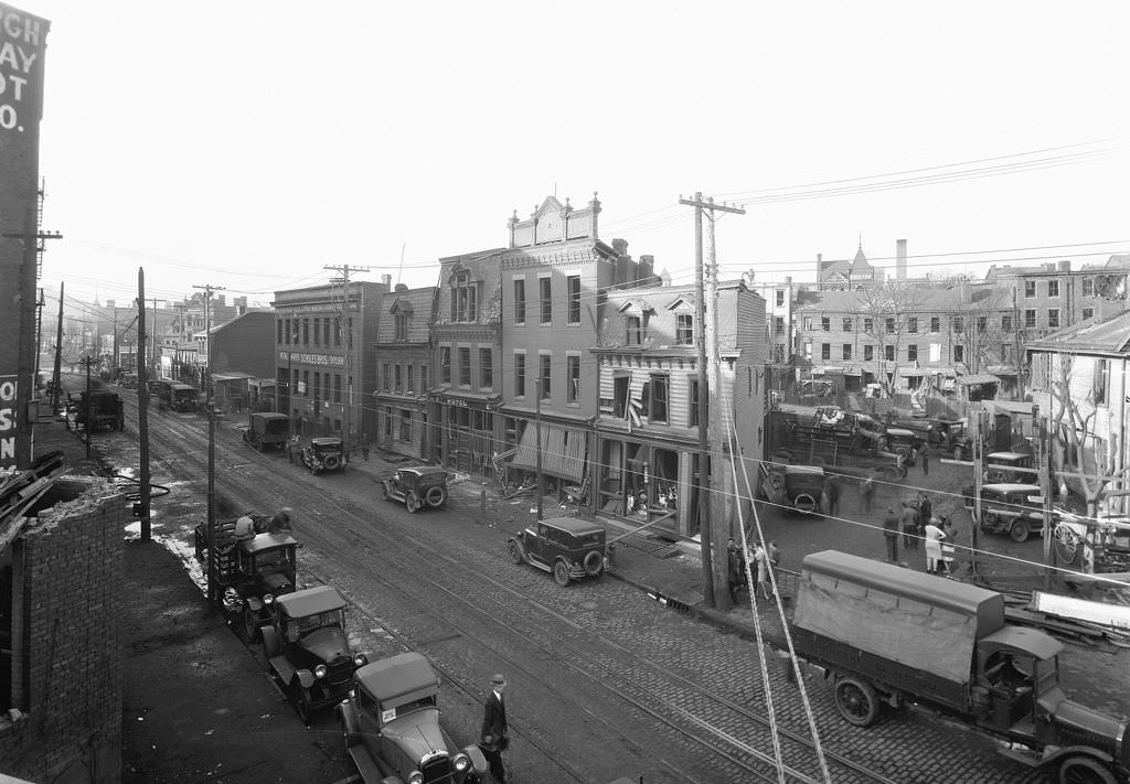 Gas explosion damage on Ridge Avenue, 1927.