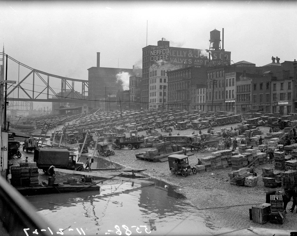 Store fronts near Monongahela Wharf on Water Street, 1927.