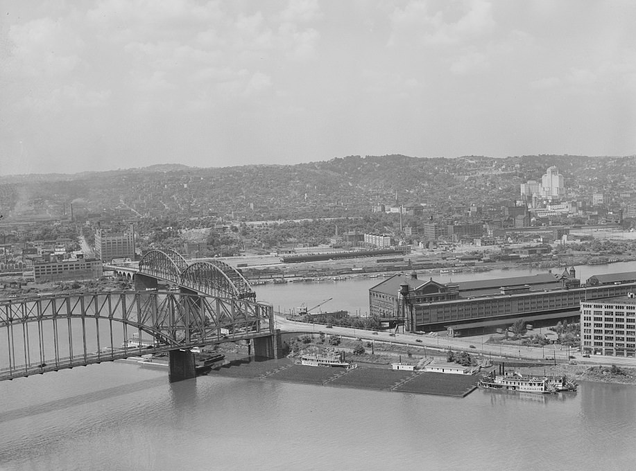 Junction of Allegheny and Monongahela Rivers, Pittsburgh, Pennsylvania, 1938.