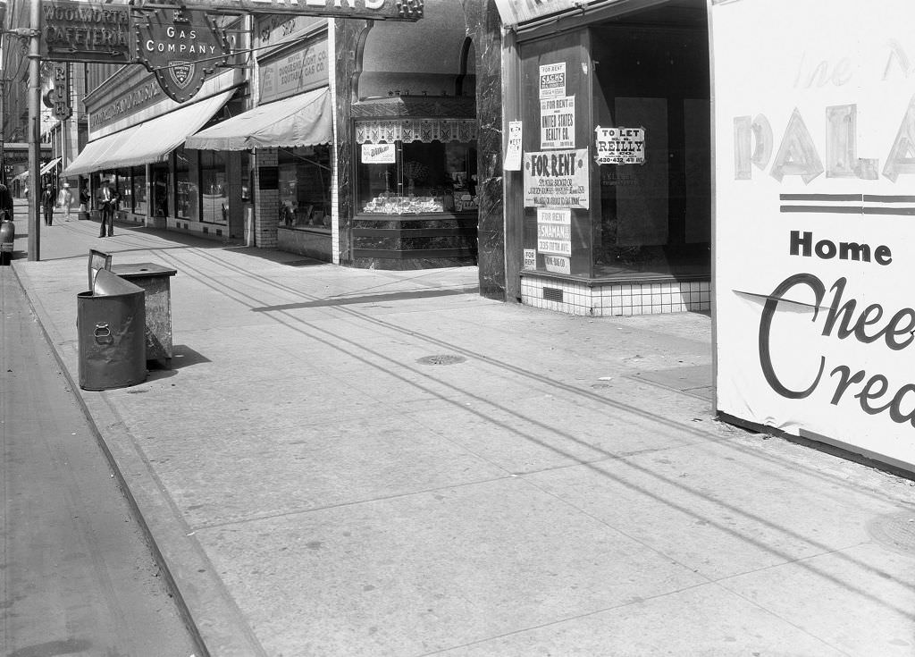 Woolworth Cafeteria, Liberty Avenue in front of 617 looking west, 1931.