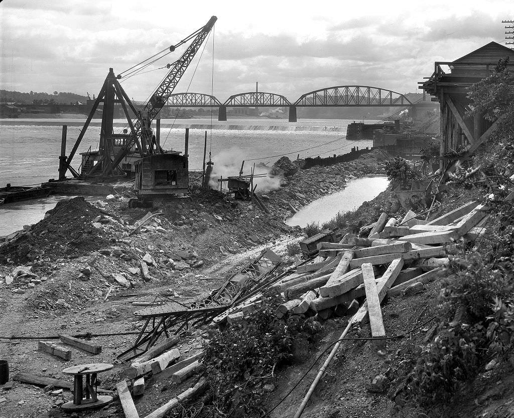 Negley Run Sewer debris and construction, Pennsylvania, 1933.