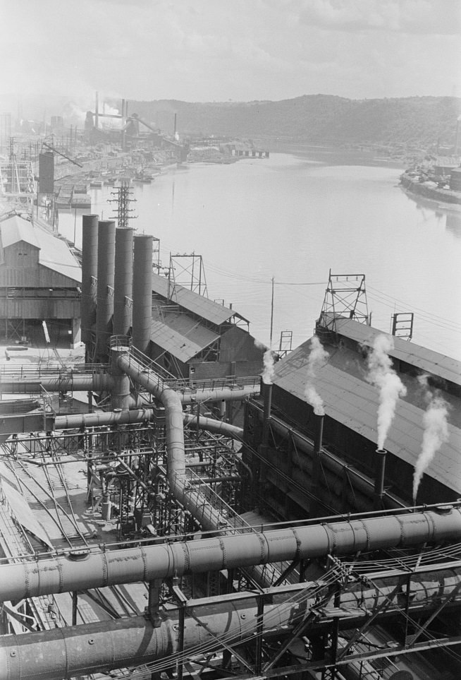 Monongahela River industrial landscape, Pittsburgh, Pennsylvania, 1938.