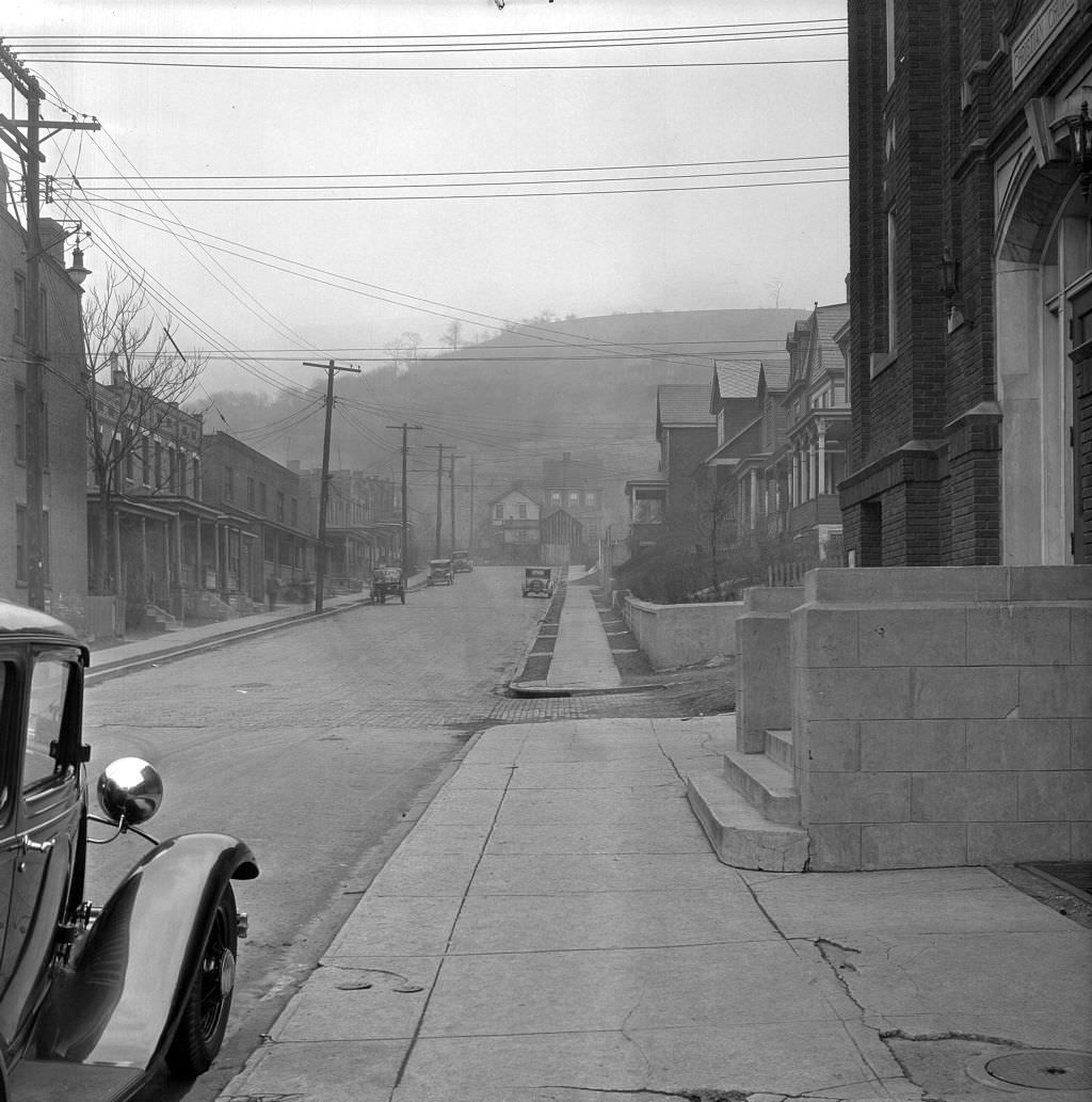 Glen Caladh Street at Gertrude Street featuring Hazelwood Christian Church, 1933