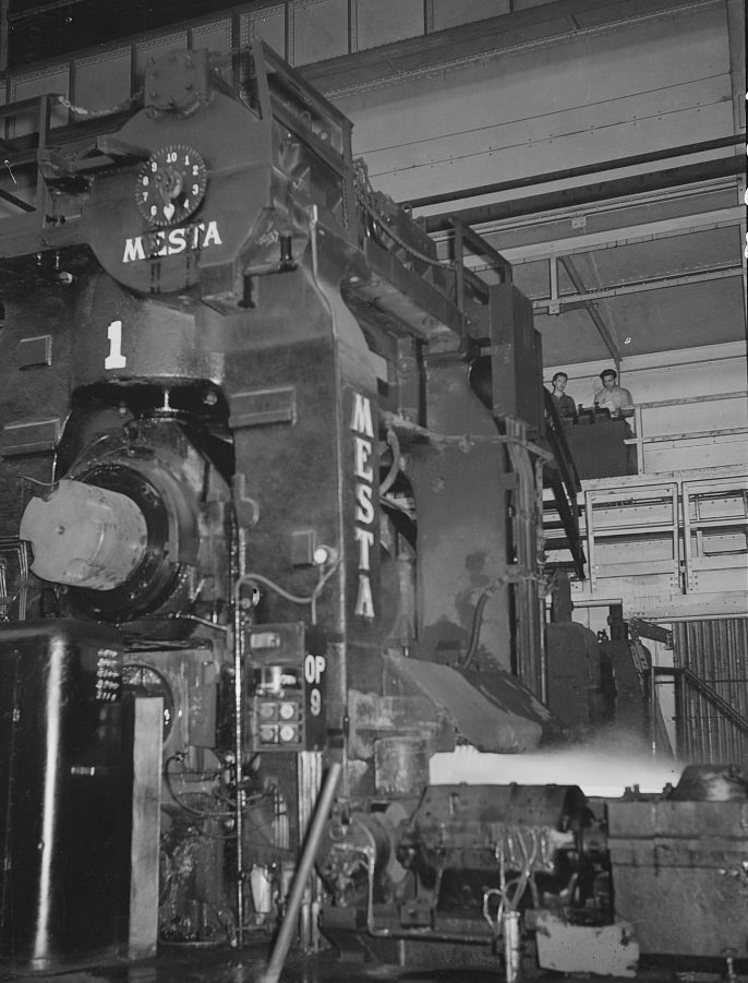 Operating steel sheet roller, Pittsburgh, Pennsylvania, 1938.