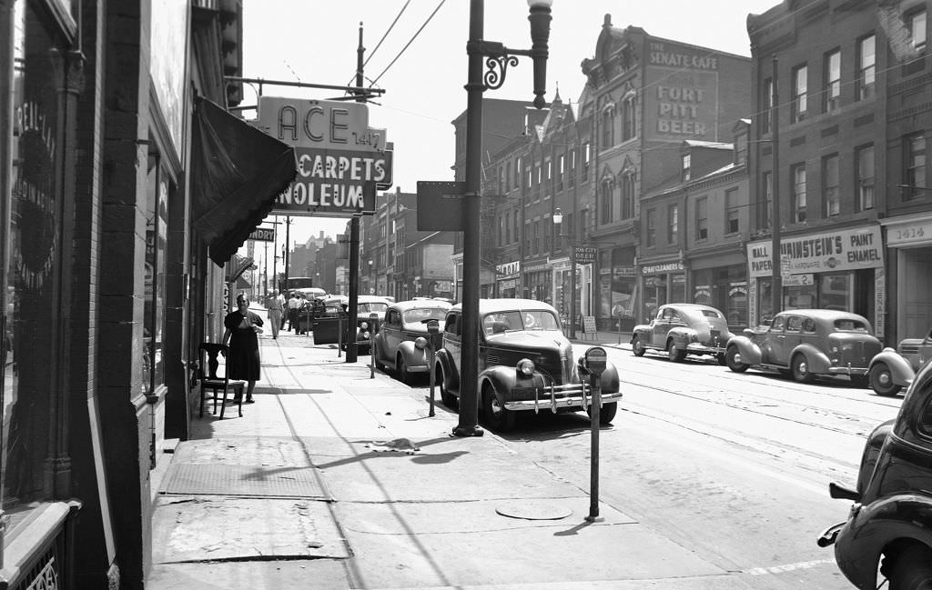 Businesses on Fifth Avenue near the lower Hill District, 1941.
