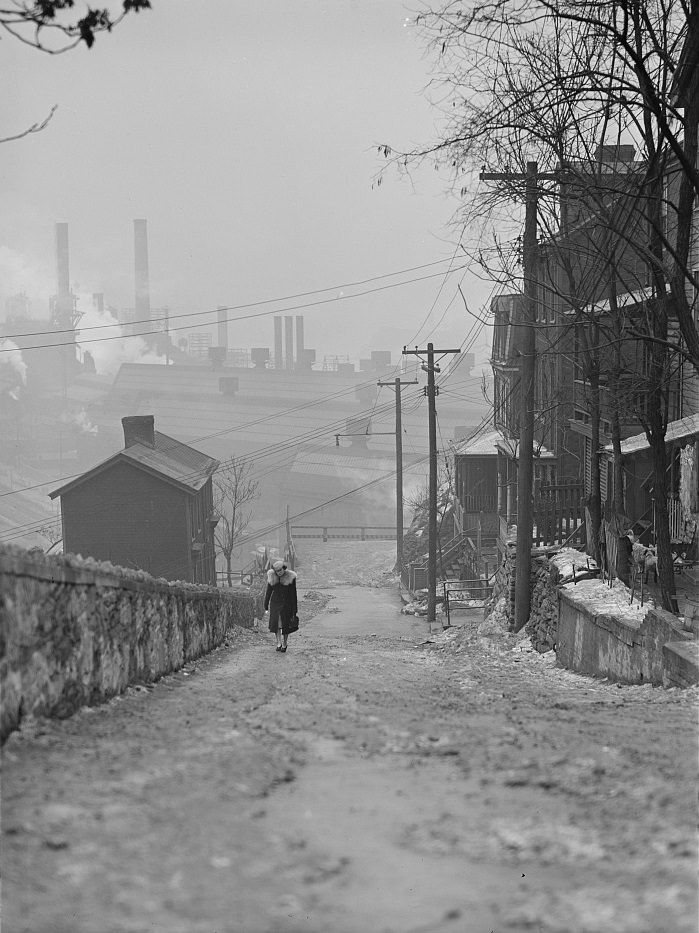 Street in Pittsburgh's mill district, 1940.