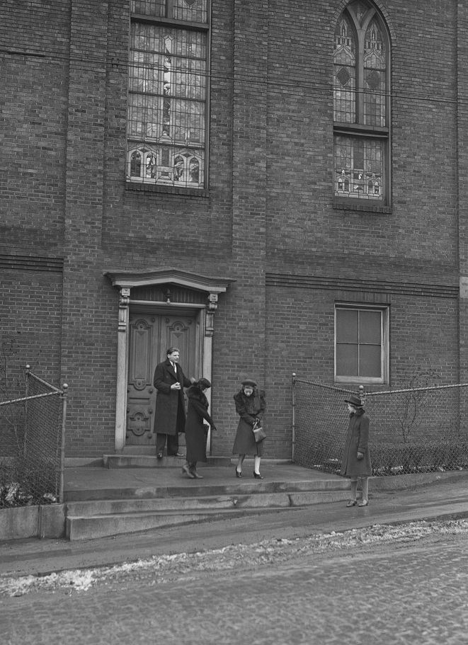 After church services in a Hungarian community, 1940.