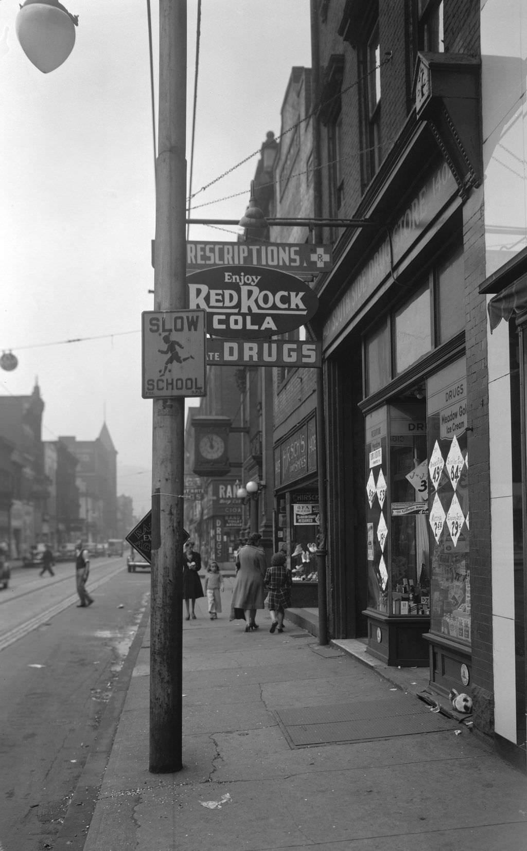 Sidewalk in Front of Bromier's Candy Shop, 1945