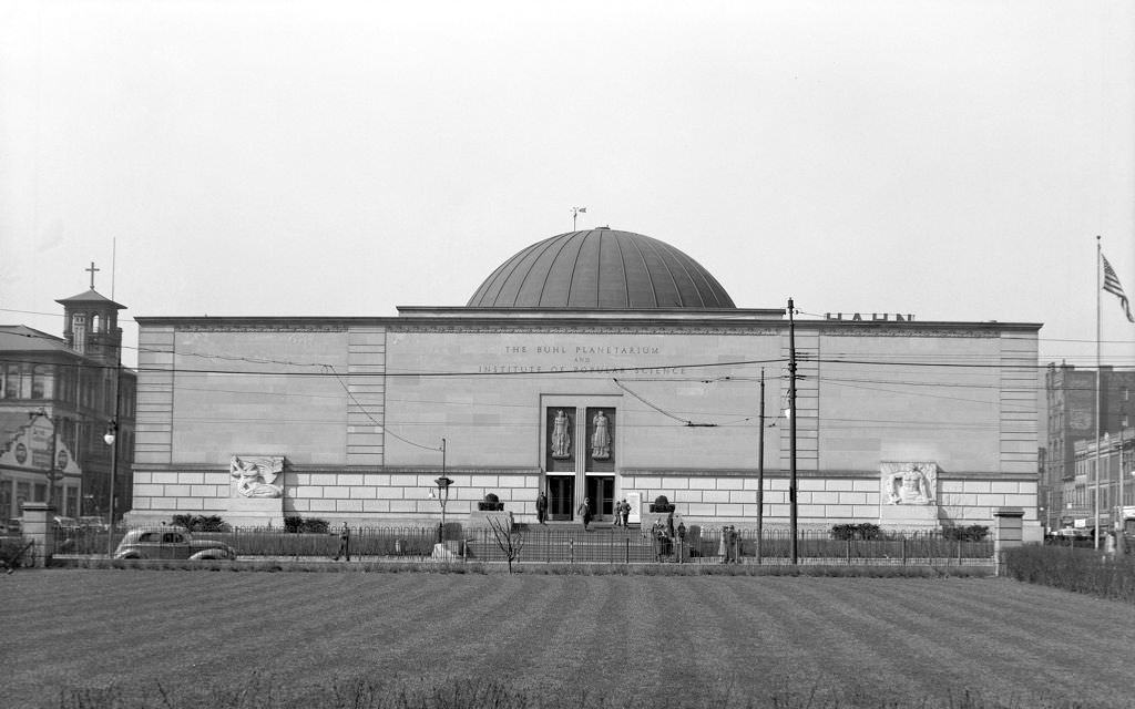 Buhl Planetarium as seen from Diamond Park, 1942