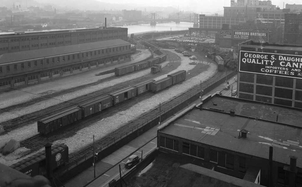 View of Pennsylvania Railroad Yard and Freight Department, 1943.