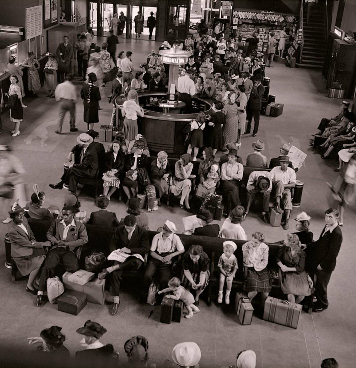 Greyhound Bus Terminal Waiting Room in 1950s-1960s Pittsburgh, 1952