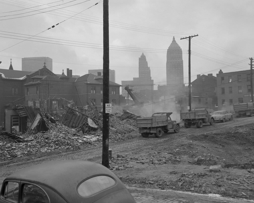 Buildings being torn down in the Lower Hill District, 1957