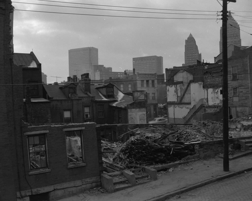 Lower Hill District demolition for Civic Arena development, 1957