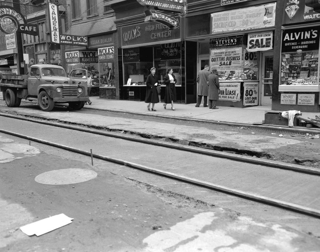 Forbes Avenue Street Scene Showing Various Businesses, 1958