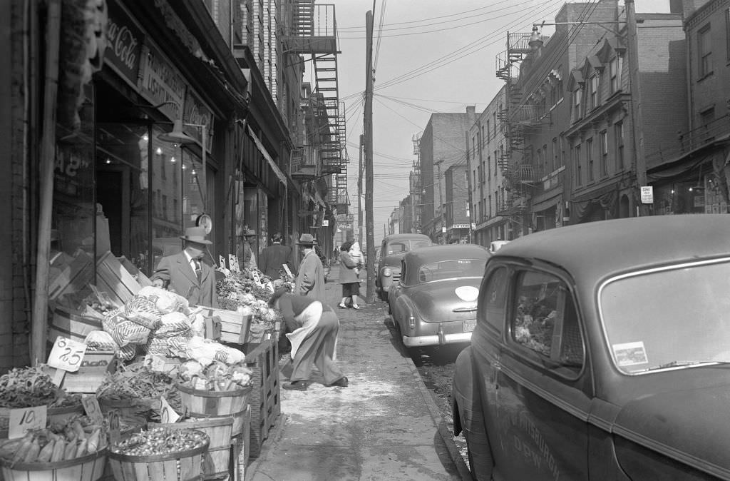 Goods for sale on Logan Street, 1953