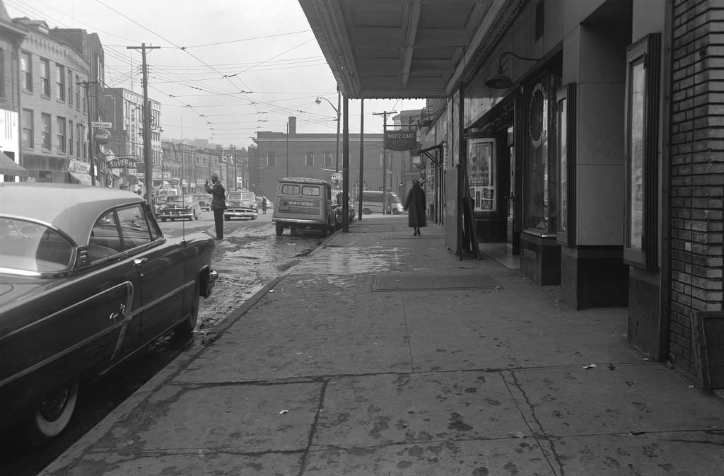 Hill District redevelopment featuring the New Grenada Theatre, 1953