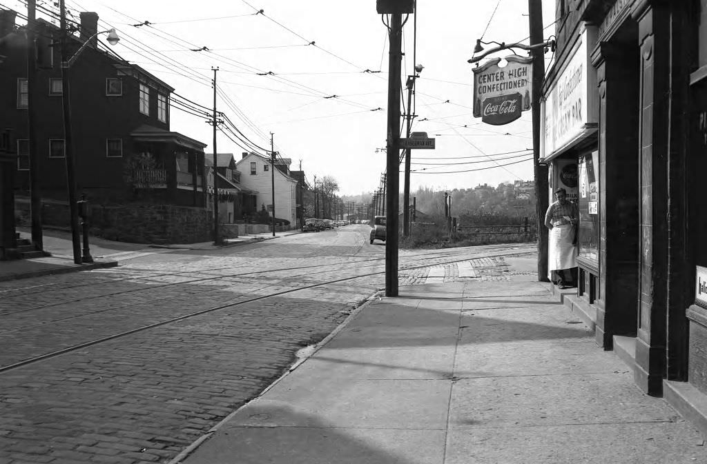 View of East Warrington Avenue Businesses and Homes, 1950