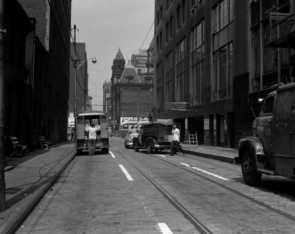 Rear view of Grant Building and Old Post Office on Third Avenue, 1951.