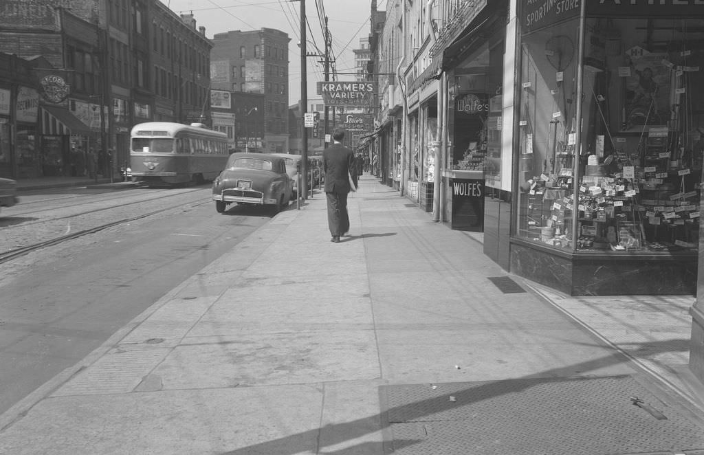 6200 Block of Frankstown Avenue featuring stores and Cameraphone Theater, 1951.
