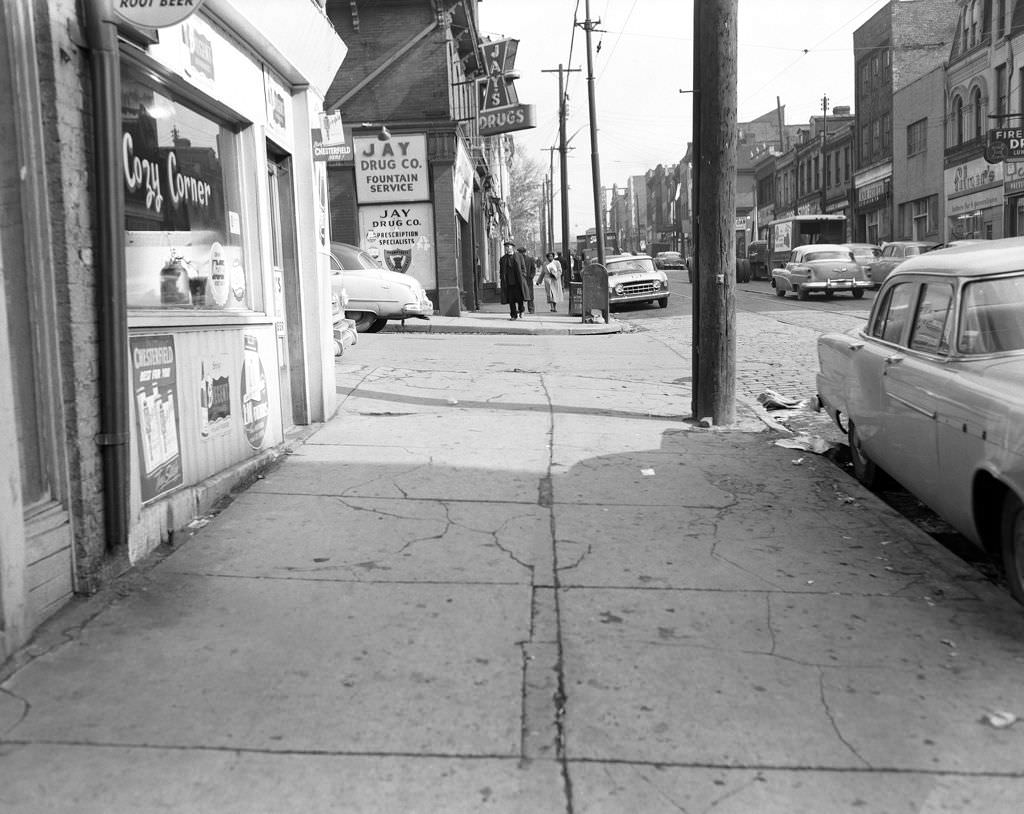 Cozy Corner at 1719 Centre Avenue near Jay's Drug Company, 1956.