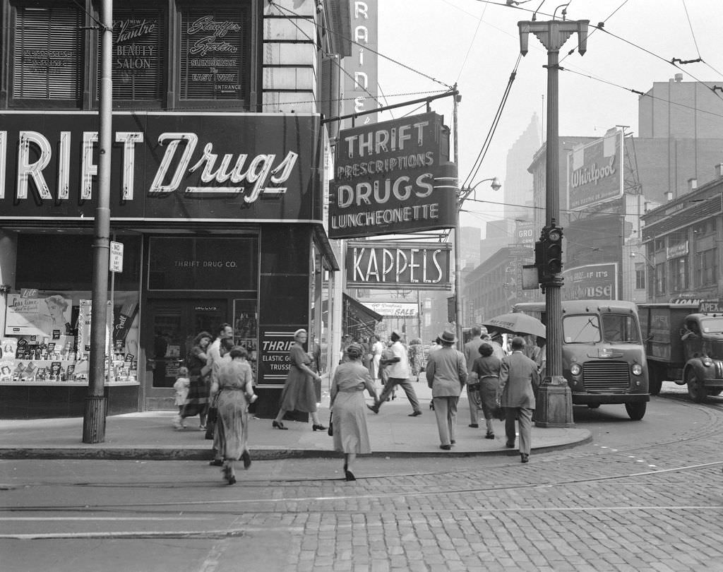 Thrift Drugs Pharmacy and Luncheonette at 533 Liberty Avenue, 1952.