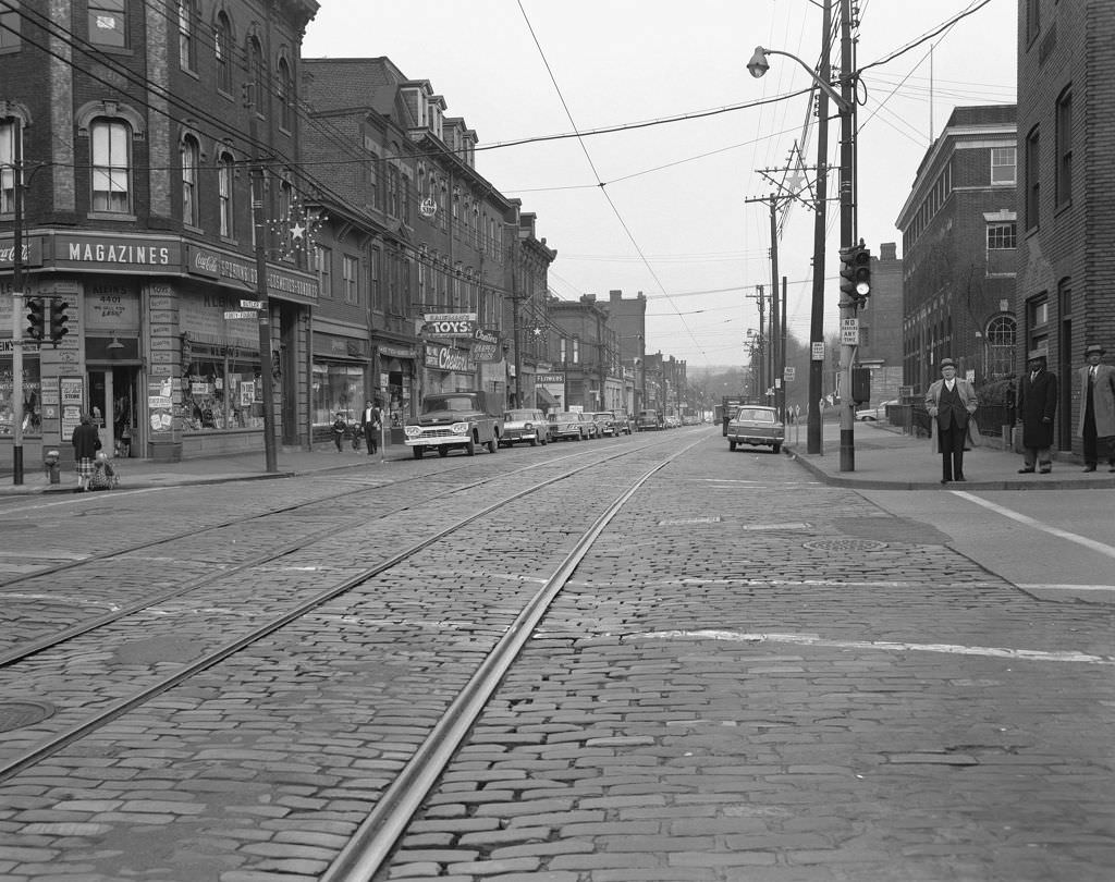 Butler and 44th Streets in Lawrenceville, featuring Klein's Cut Rate Store, 1960.