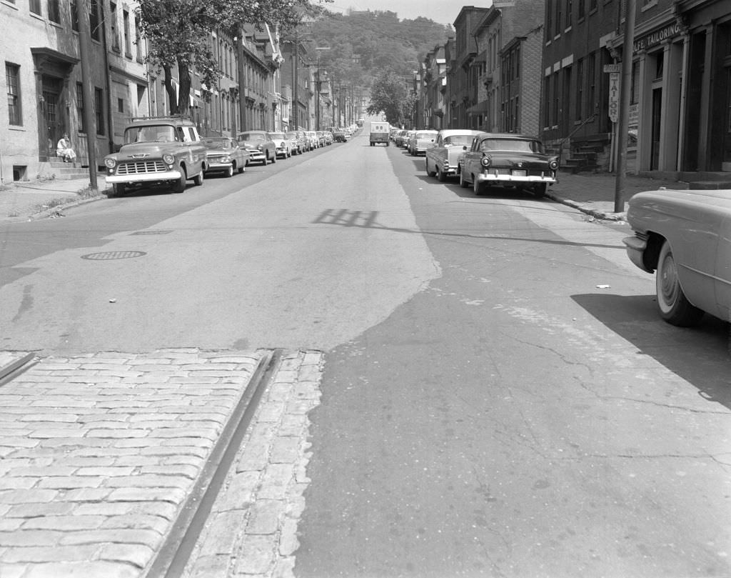 Eloise Street at Arch Street, North Side, residential and local businesses, 1960.