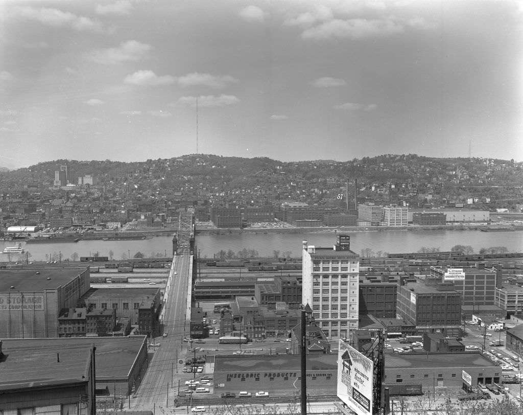 Upper Hill District view, North Side and Strip District in background, 1962.