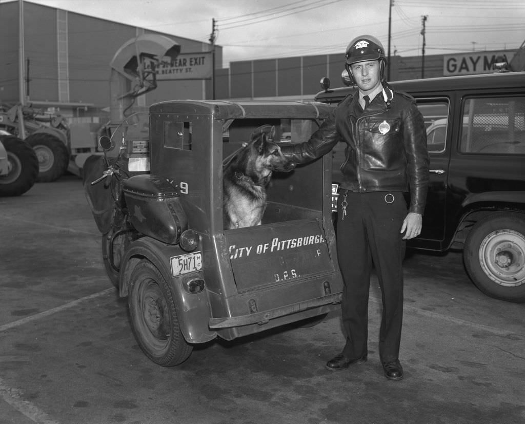 Police Officer with K-9 in East Liberty, 1965
