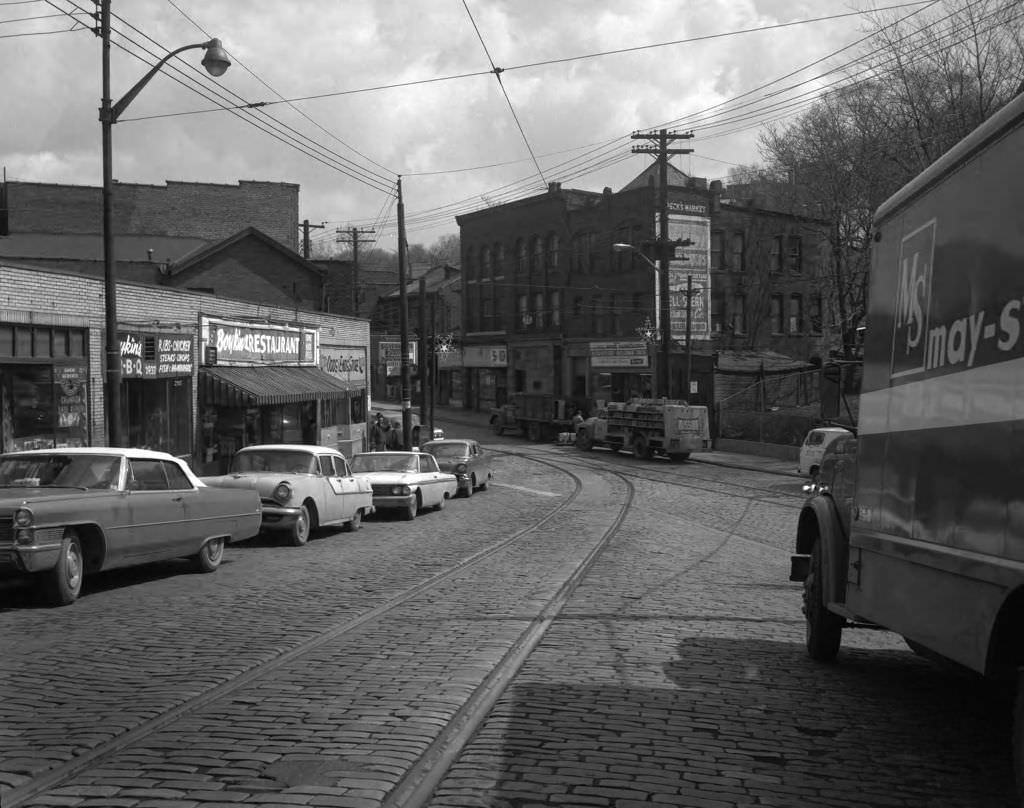 Wylie and Herron Avenue: Peck's Market added, 1966.