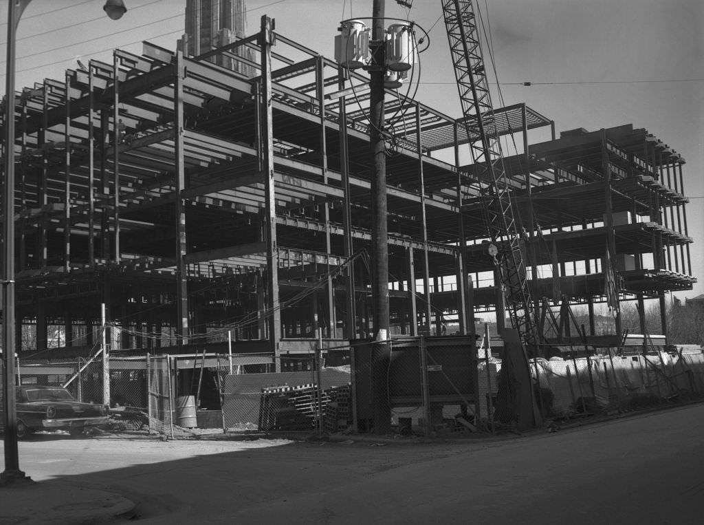Construction progress at Hillman Library, 1966.
