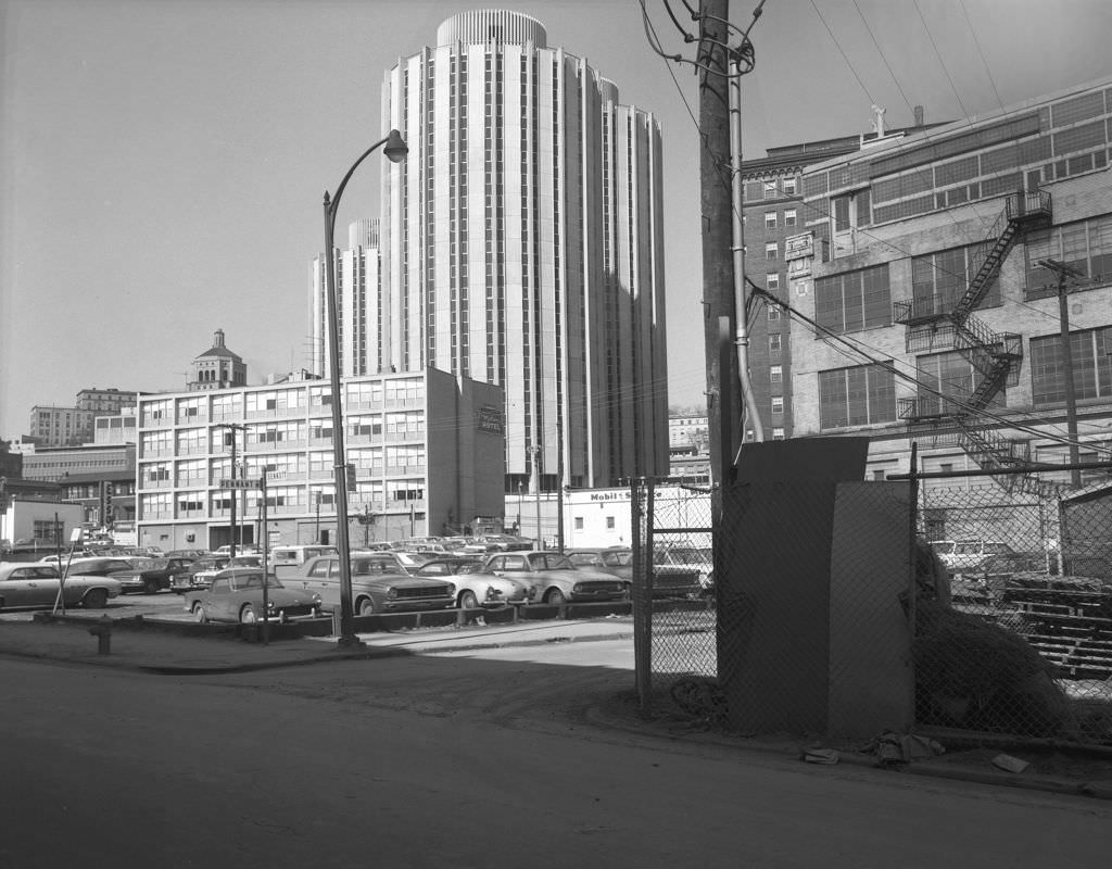 Pennant Way: connecting Bigelow Boulevard and South Bouquet Street before Posvar Hall construction, 1966.