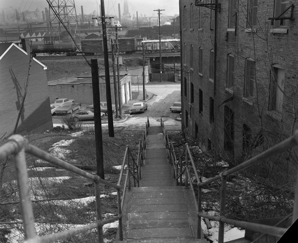 South 30th Street Steps viewed from Mary Street towards Harcum Way, 1971.