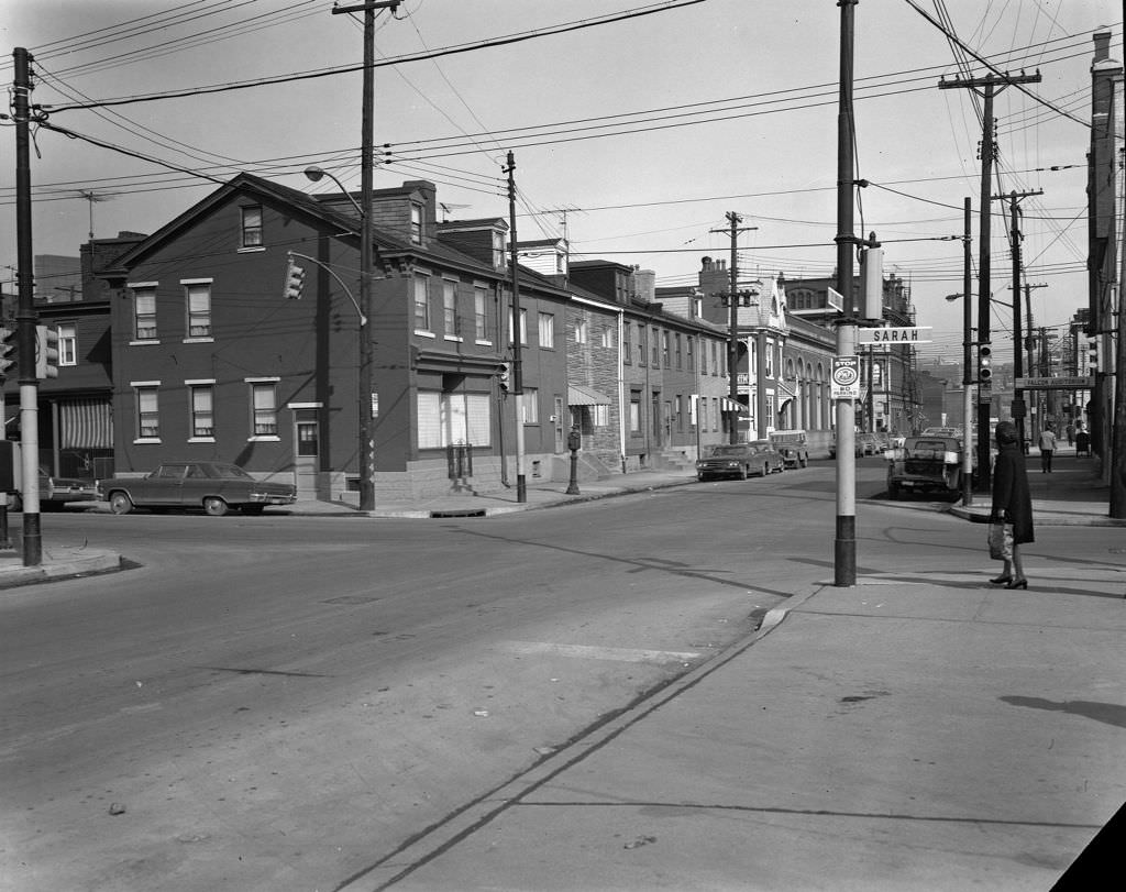 South 18th Street and Sarah Street intersection viewed from South 18th Street, 1971.