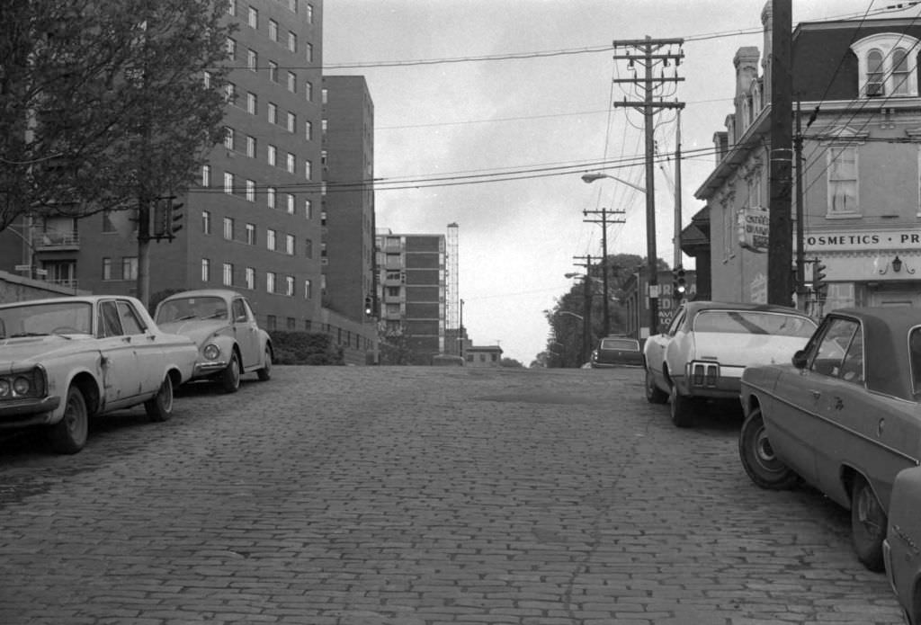 South Neville St: Cathedral Pharmacy at Fifth Ave, 1972